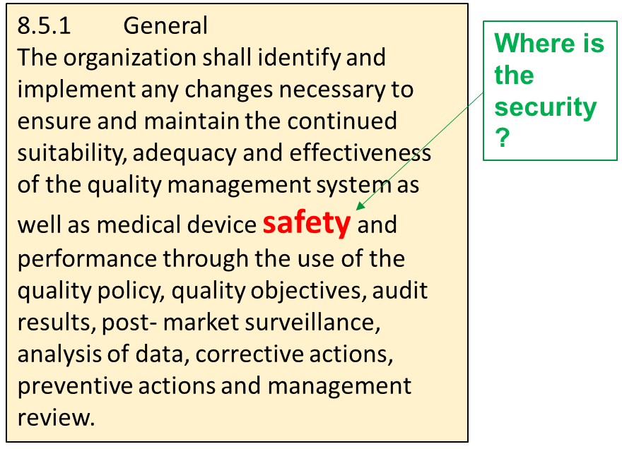 Improvement, safety, security and the big other: is there a problem in ISO 13485?